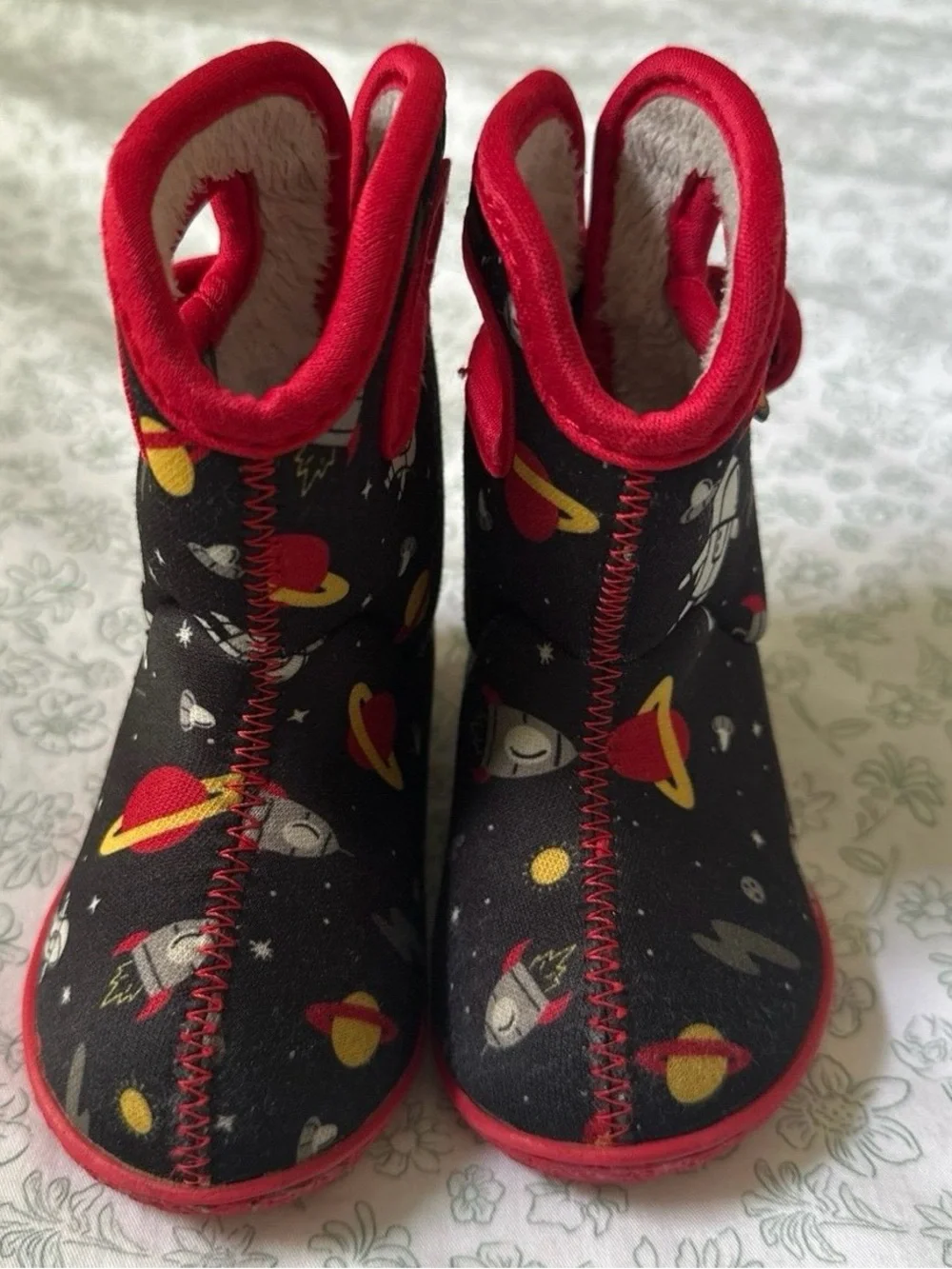 Bogs Kids Space Rocket Black and Red Insulated Boots